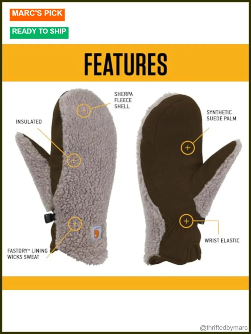 Women's Sherpa Fleece Mittens with Suede Palm, Warm Winter Gloves